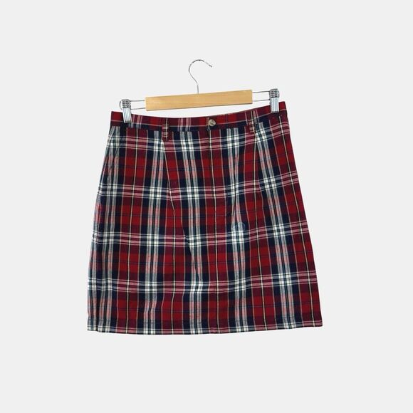 Vintage Eddie Bauer 10P 10 Petite Plaid Mini Skirt A-Line Cotton Womens